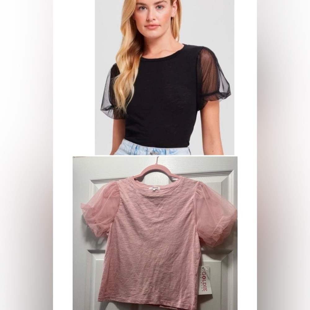 NWT Goldie pink $115 Sheer Sleeve Top size S
